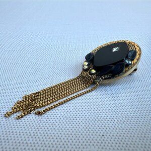 1960s Marena Black Rhinestone Tassel Brooch Pendant